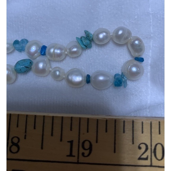 Honora Baroque Pearl Long Necklace Turquoise Blue Topaz Sterling Clasp 40" 925 - Picture 5 of 5